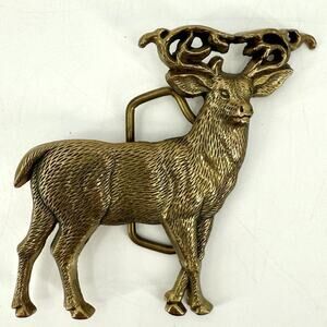 Vintage 1980 Cut-Out Buck Deer Wildlife Baron Solid Brass Belt Buckle 3.5”x3.5”